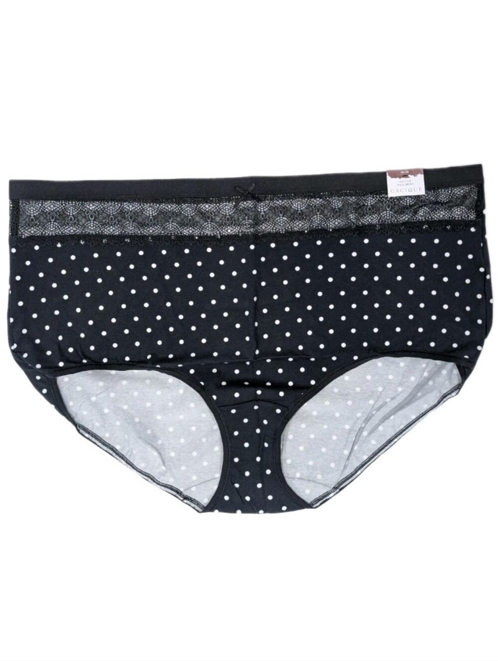Cacique Full Brief 26/28 Women plus size Cotton Underwear polka dot black lace